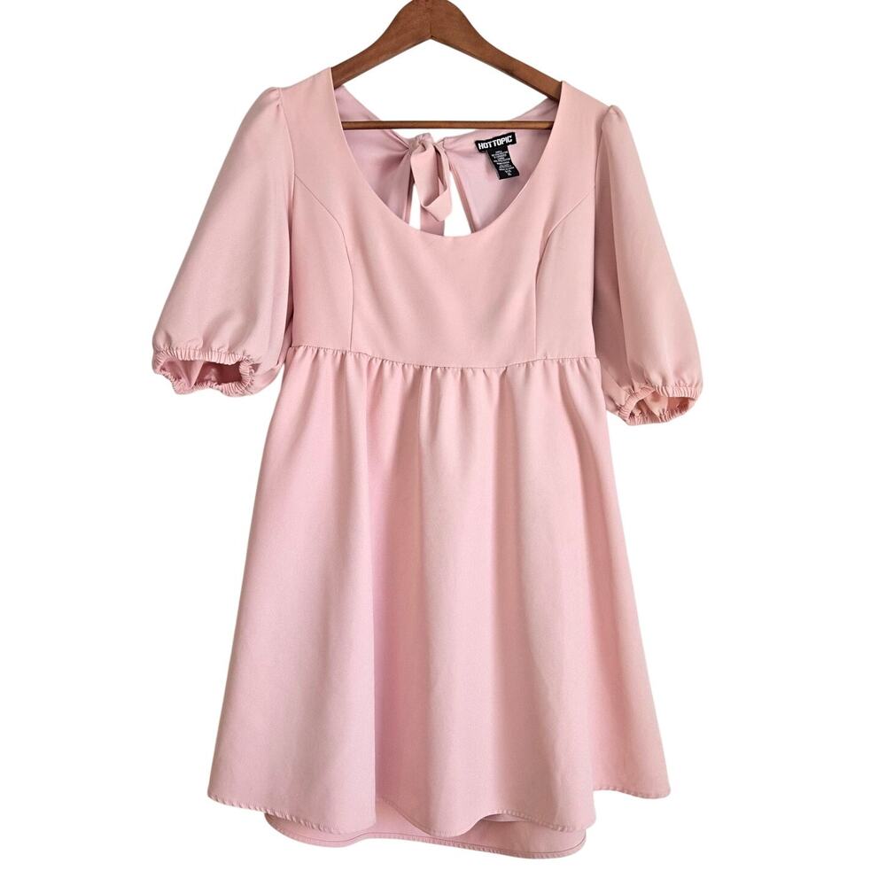 Kawaii Style Feminine Chic Coquette Soft Pastel Pink Puff Sleeve Fit n Flare XL